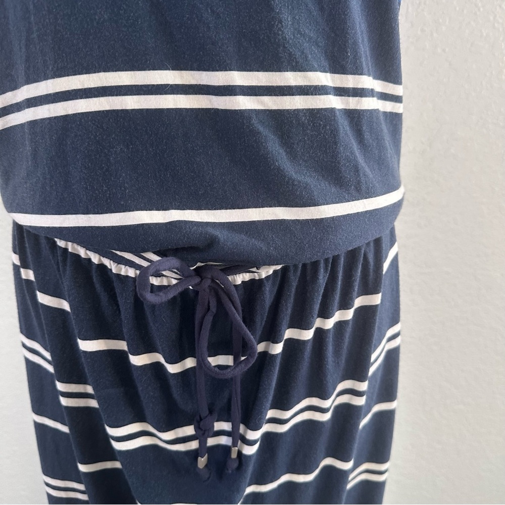 Athleta Blue Striped Racerback Midi Dress Drawstring Waist Size S - Picture 3 of 11